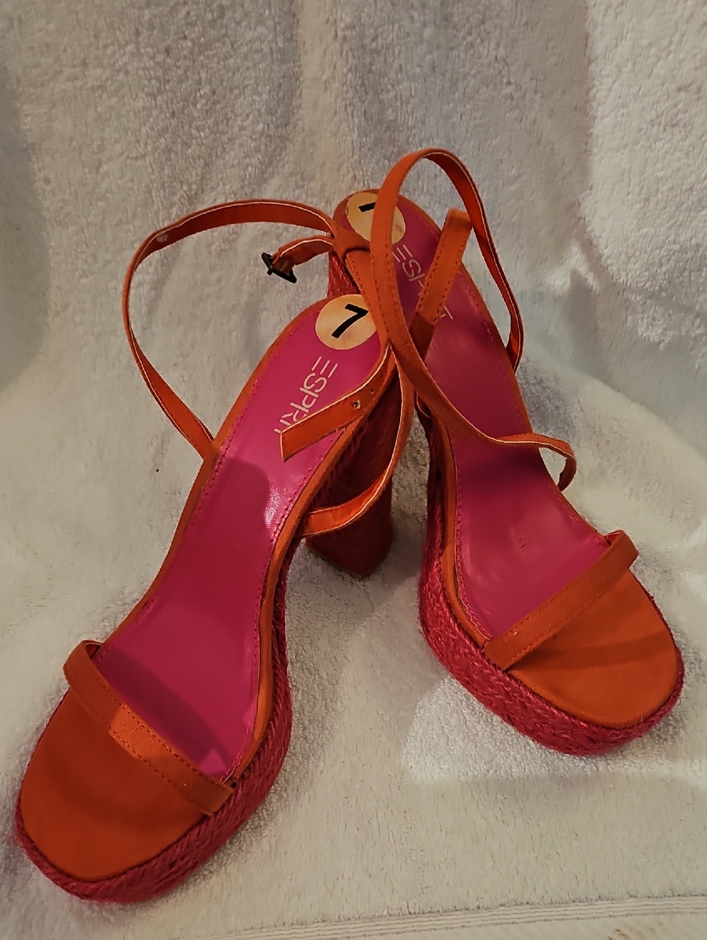 Esprit Orange Strappy Wedge Sandals with Pink Insole